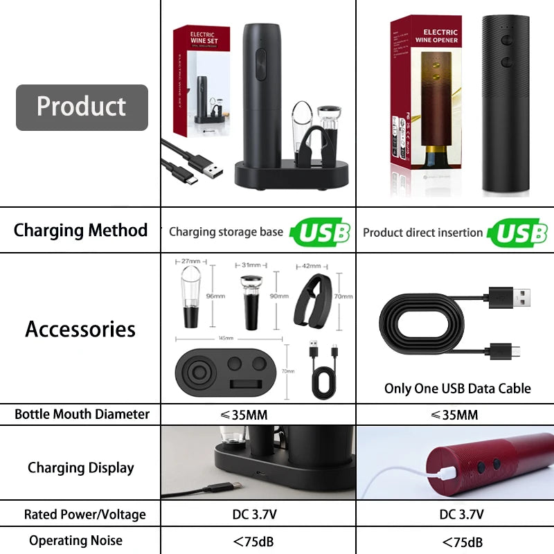 Electric Wine Bottle Opener Automatic Red Wine Corkscrew Rechargeable Wine Opener with Charging Base Tools Kitchen Accessories