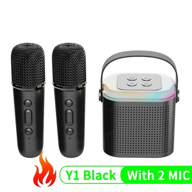 Y1 Wireless Dual Microphones Karaoke Machine KTV DSP System Bluetooth 5.3 PA Speaker HIFI Stereo Surround RGB Colorful LED Light