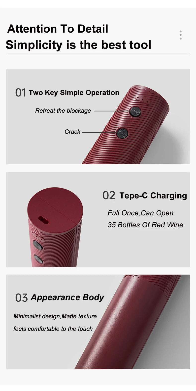 Electric Wine Bottle Opener Automatic Red Wine Corkscrew Rechargeable Wine Opener with Charging Base Tools Kitchen Accessories